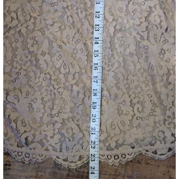 Joie Taupe Lace Overlay Top S Keyhole Tie Back Blouse Romantic Feminine - Picture 6 of 7